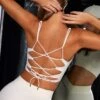 Open Back Plunge Neck Sports Bra In Ivory 2 Open Back Plunge Neck Sports Bra In Ivory -Sculpt Sets Body BT0624 5 Ivory Ribbed Lace Back Crop Top
