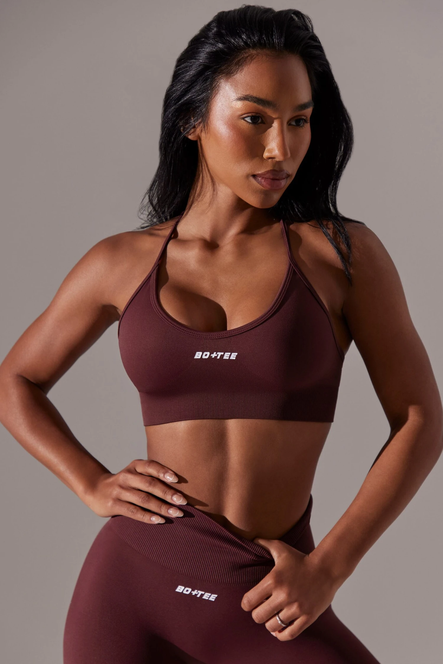 Scoop Neck Multi Strap Sports Bra In Burgundy 4 Scoop Neck Multi Strap Sports Bra In Burgundy - Image 2