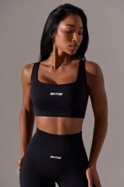 Open Back Square Neck Sports Bra In Black 12 Open Back Square Neck Sports Bra In Black -Sculpt Sets Body BT0652 1 Black Square Neckline Lace Up Sports Bra