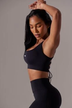 Open Back Square Neck Sports Bra In Black 13 Open Back Square Neck Sports Bra In Black -Sculpt Sets Body BT0652 3 Black Square Neckline Lace Up Sports Bra