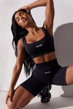 Open Back Square Neck Sports Bra In Black 14 Open Back Square Neck Sports Bra In Black -Sculpt Sets Body BT0652 5 Black Square Neckline Lace Up Sports Bra