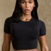 Define Luxe Baby Tee Crop Top In Black -Sculpt Sets Body BT0672 3 Excel Black Cropped Top