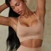 Low Back Define Luxe Sports Bra In Warm Taupe 2 Low Back Define Luxe Sports Bra In Warm Taupe -Sculpt Sets Body BT0675 1 Definition Beige Low Back Crop Top