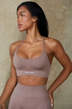 Low Back Define Luxe Sports Bra In Mocha -Sculpt Sets Body BT0675 2 Definition Tan Low Back Crop Top