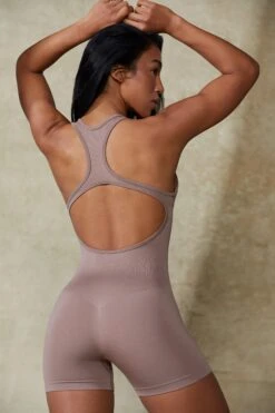 Racer Back Define Luxe Unitard In Mocha -Sculpt Sets Body BT0677 4 Figure Tan Unitard