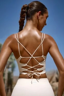 Plunge Neck Open Back FlexiRib Sports Bra In Bone 13 Plunge Neck Open Back FlexiRib Sports Bra In Bone -Sculpt Sets Body BT0710 6 Accomplish Ivory Plunge Sports Bra 1