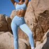 High Waist FlexiRib Leggings In Sky Blue 2 High Waist FlexiRib Leggings In Sky Blue -Sculpt Sets Body BT0714 1 Resolute Blue Full Length Leggings 1