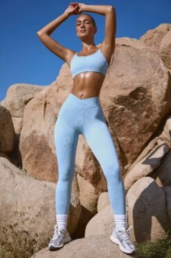 High Waist FlexiRib Leggings In Sky Blue -Sculpt Sets Body BT0714 2 Resolute Blue Full Length Leggings 1