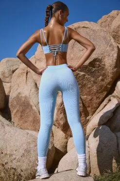 High Waist FlexiRib Leggings In Sky Blue -Sculpt Sets Body BT0714 4 Resolute Blue Full Length Leggings 1