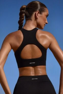 High Neck Open Back FlexiRib Sports Bra In Black