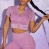 Short Sleeve Zip Crop Top In Pink 2 Short Sleeve Zip Crop Top In Pink -Sculpt Sets Body Look14 1339