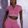 Short Sleeve Zip Crop Top In Dark Pink 1 Short Sleeve Zip Crop Top In Dark Pink -Sculpt Sets Body Look3 344