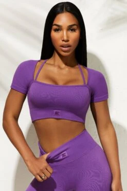 Short Sleeve Crop Top In Purple
