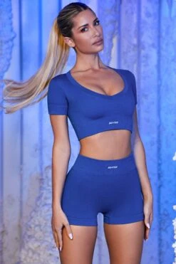 Ribbed Mini Shorts In Blue 10 Ribbed Mini Shorts In Blue -Sculpt Sets Body blue 7 1 2