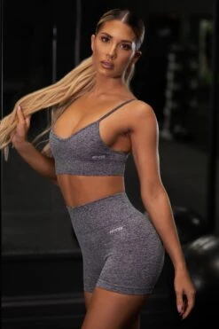 Empower Seamless V Neck Sports Bra In Black Marl 13 Empower Seamless V Neck Sports Bra In Black Marl -Sculpt Sets Body bt0001 bt0002 7 empower no limits black crop top high waisted shorts workout set