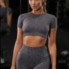 Determined Seamless Crop Top In Black Marl 1 Determined Seamless Crop Top In Black Marl -Sculpt Sets Body bt0003 bt0004 9 unstoppable determined black crop top high waisted leggings work out