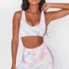 Unleash Seamless Cycling Shorts In Tie Dye -Sculpt Sets Body bt0020 bt0027 3 tie dye scoop neckline crop top cycling shorts workout set 5