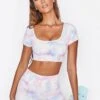 Elevate Seamless Short Sleeve Crop Top In Tie Dye -Sculpt Sets Body bt0022 bt0025 3 tiedye short cap sleeve cycling shorts two piece set gym workout wear 2