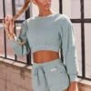 Ribbed Mini Shorts In Teal 1 Ribbed Mini Shorts In Teal -Sculpt Sets Body bt0039 bt0038 1 loosen up at ease blue ribbed crop top sweatshirt drawstring shorts sports gym wear athleisure two piece set 1