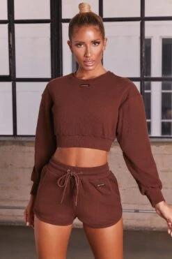 Ribbed Mini Shorts In Chocolate Brown