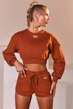 Ribbed Mini Shorts In Light Brown