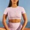 Fresh Slinky Short Sleeve Crop Top In Lilac
