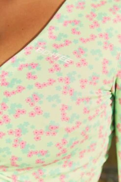 Growth Slinky Long Sleeve Crop Top In Green -Sculpt Sets Body bt0061 6 growth green long sleeve cross over bust flattering floral crop top