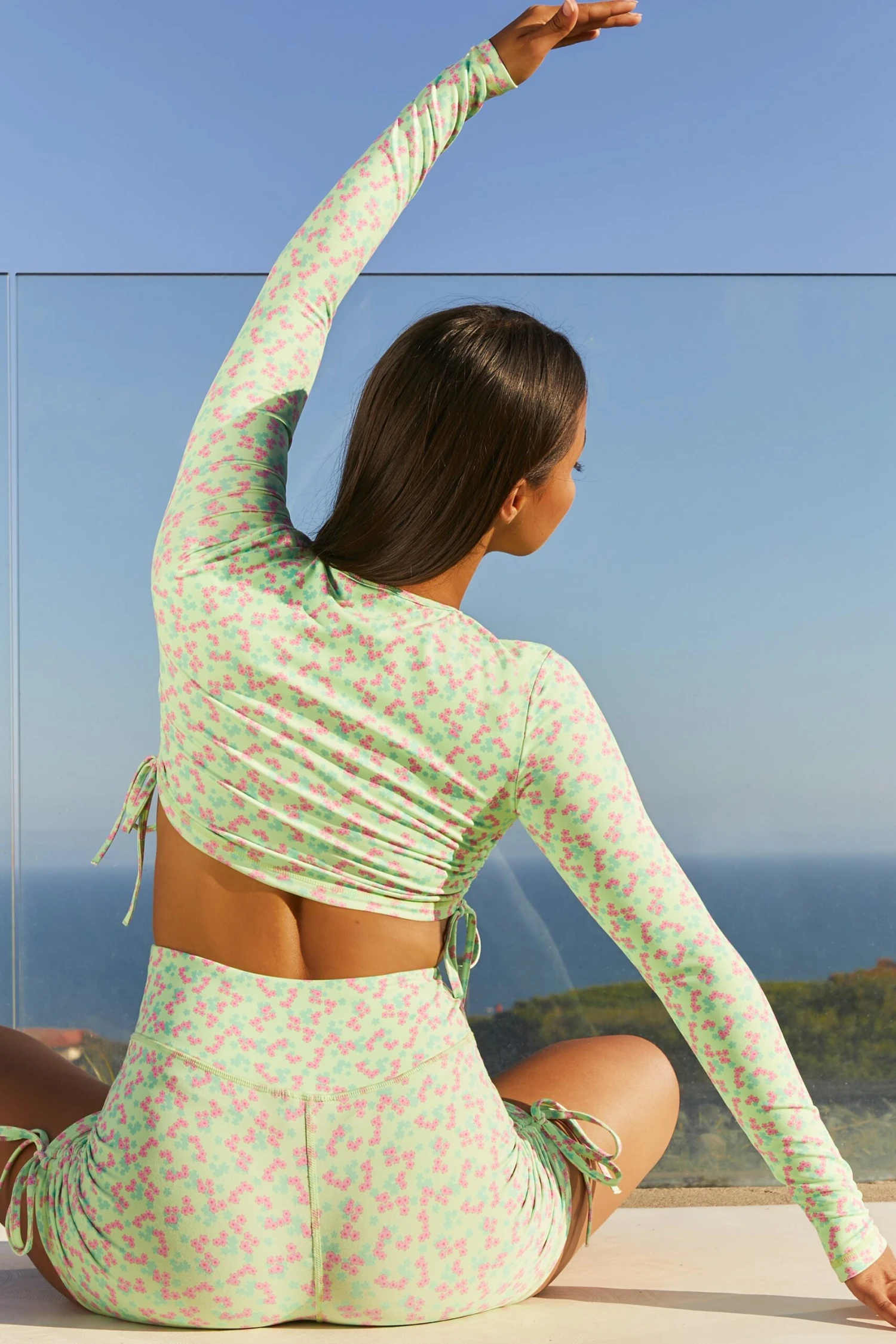 Slinky Round Neck Long Sleeve Crop Top In Green 8 Slinky Round Neck Long Sleeve Crop Top In Green - Image 6