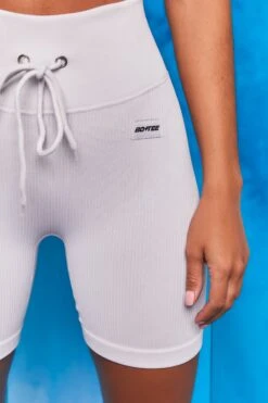 On Repeat Ribbed Tie Front Cycling Shorts In White -Sculpt Sets Body bt0100 bt0105 5 shape on repeat white racer back sports bra high wasit tie front cycling shorts sportswear set 1