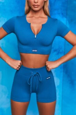 Results Ribbed Tie Front Mini Shorts In Blue 11 Results Ribbed Tie Front Mini Shorts In Blue -Sculpt Sets Body bt0102 bt0104 6 perform results dark grey zip front short sleeve crop top tie front shorts sportswear set 1 2