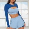 Tulip Hem Running Shorts In Blue -Sculpt Sets Body bt0144 bt0141 3 healthy blue double layer shorts alive cutout zip crop top 1