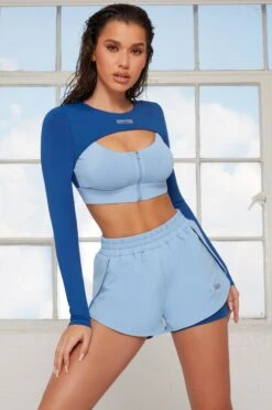 Tulip Hem Running Shorts In Blue