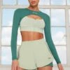 Tulip Hem Running Shorts In Green 1 Tulip Hem Running Shorts In Green -Sculpt Sets Body bt0144 bt0141 3 healthy green double layer shorts alive cutout zip crop top