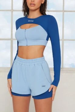 Tulip Hem Running Shorts In Blue 11 Tulip Hem Running Shorts In Blue -Sculpt Sets Body bt0144 bt0141 9 healthy blue double layer shorts alive cutout zip crop top 1