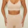 Stretch Seamless Scoop Neck Sports Bra In Beige 2 Stretch Seamless Scoop Neck Sports Bra In Beige -Sculpt Sets Body bt0152 1 stretch beige seamless crop top 1