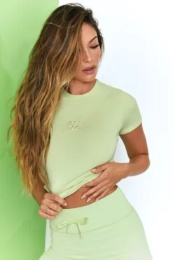 Stay On Top Baby Tee In Lime 11 Stay On Top Baby Tee In Lime -Sculpt Sets Body bt0200 3 stay on top lime bo tee embroided logo short sleeve crop top 1