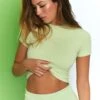 Stay On Top Baby Tee In Lime -Sculpt Sets Body bt0200 6 stay on top lime bo tee embroided logo short sleeve crop top 1