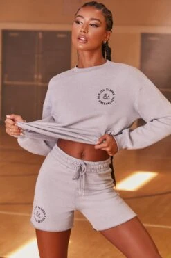Sweat Shorts In Grey -Sculpt Sets Body bt0203 bt0205 4 recharge heavyweight grey long sleeve sweater shorts sports two piece set 1