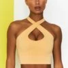 Ribbed Halter Crop Top In Yellow 2 Ribbed Halter Crop Top In Yellow -Sculpt Sets Body bt0301 bt0303 3 move it adapt yellow high waist draw string ribbed cycle shorts cross strap ribbed crop top 1 1