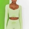Time Check Ribbed Long Sleeve Crop Top In Lime -Sculpt Sets Body bt0301 bt0306 1 move it time check lime high waist draw string ribbed cycle shorts long sleeved strap crop top 2