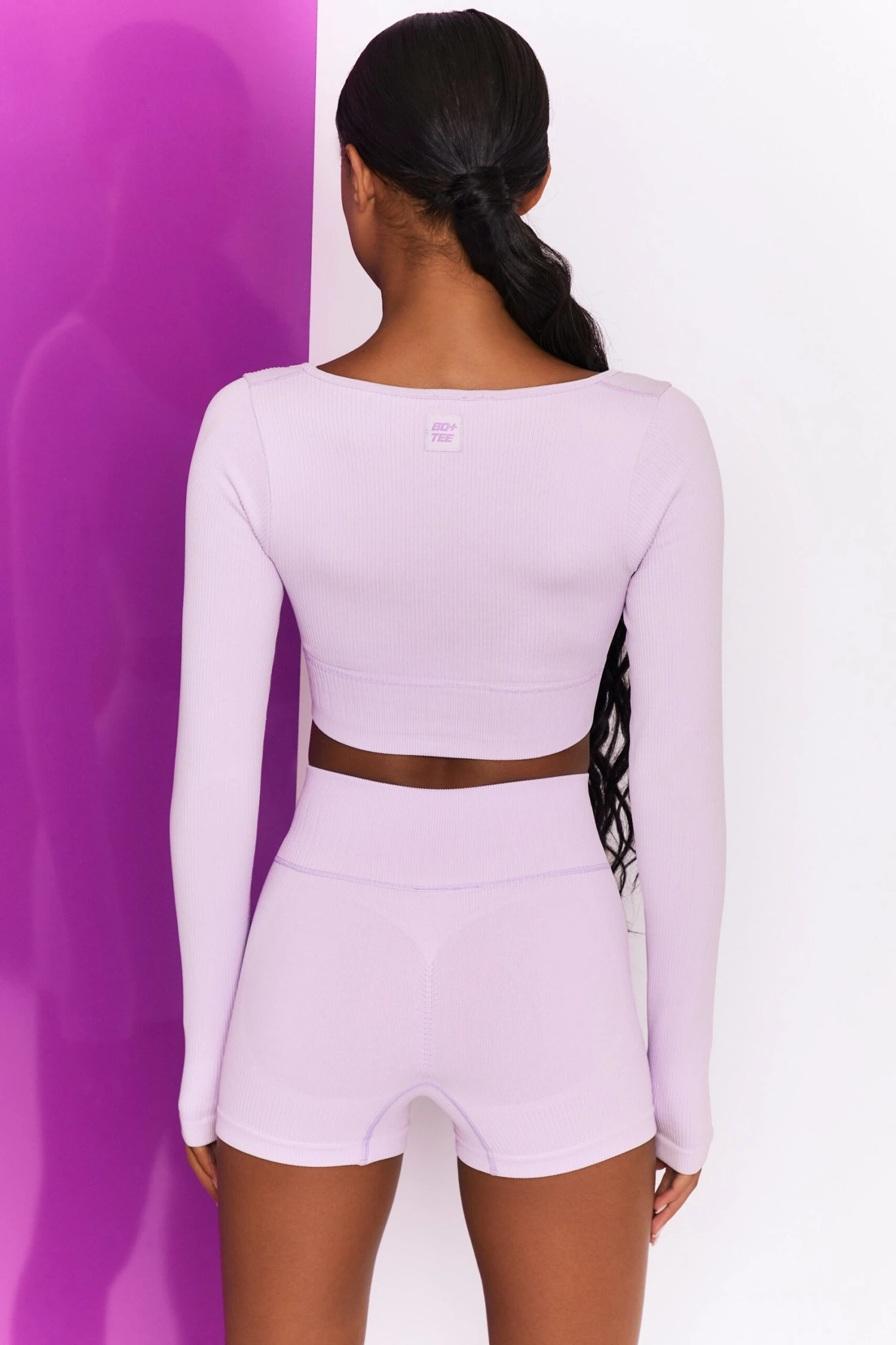 Time Check Ribbed Long Sleeve Crop Top In Lilac 5 Time Check Ribbed Long Sleeve Crop Top In Lilac - Image 3