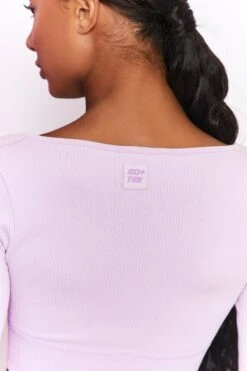 Time Check Ribbed Long Sleeve Crop Top In Lilac 11 Time Check Ribbed Long Sleeve Crop Top In Lilac -Sculpt Sets Body bt0301 bt0306 9 move it time check lilac high waist draw string ribbed cycle shorts long sleeved strap crop top 1 1