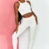 Energise Ribbed Tie Front Full Length Leggings In White 2 Energise Ribbed Tie Front Full Length Leggings In White -Sculpt Sets Body bt0304 bt0302 2 energise white ribbed drawstring leggings feel your power ribbed cross strap crop top