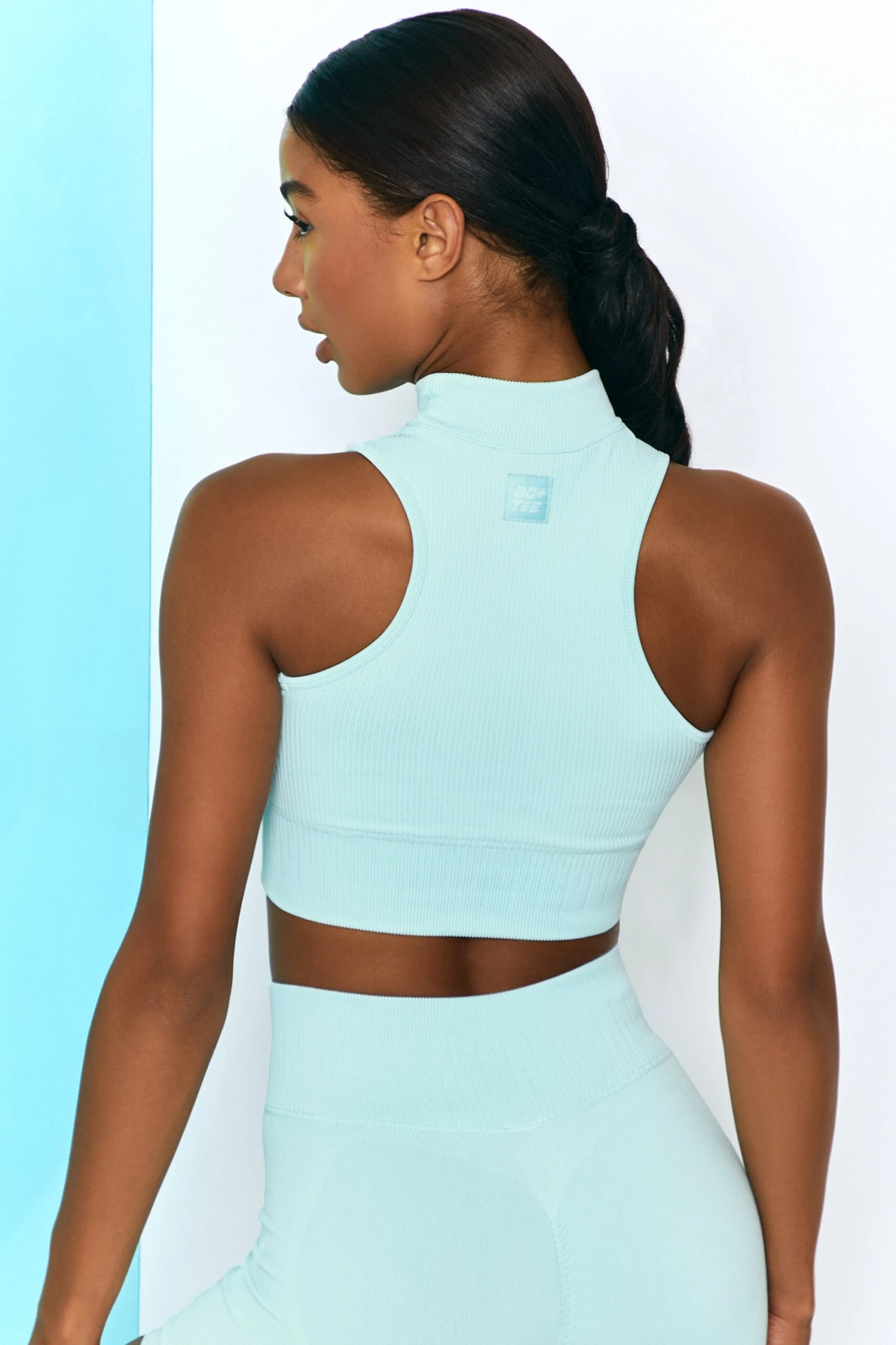 Miles Ahead Ribbed High Neck Crop Top In Light Blue 8 Miles Ahead Ribbed High Neck Crop Top In Light Blue - Image 6