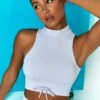 Miles Ahead Ribbed High Neck Crop Top In Cool Blue 1 Miles Ahead Ribbed High Neck Crop Top In Cool Blue -Sculpt Sets Body bt0305 bt0318 11 miles ahead cool blue ribbed sleeveless turtle neck draw string crop top long distance ribbed draw string shorts