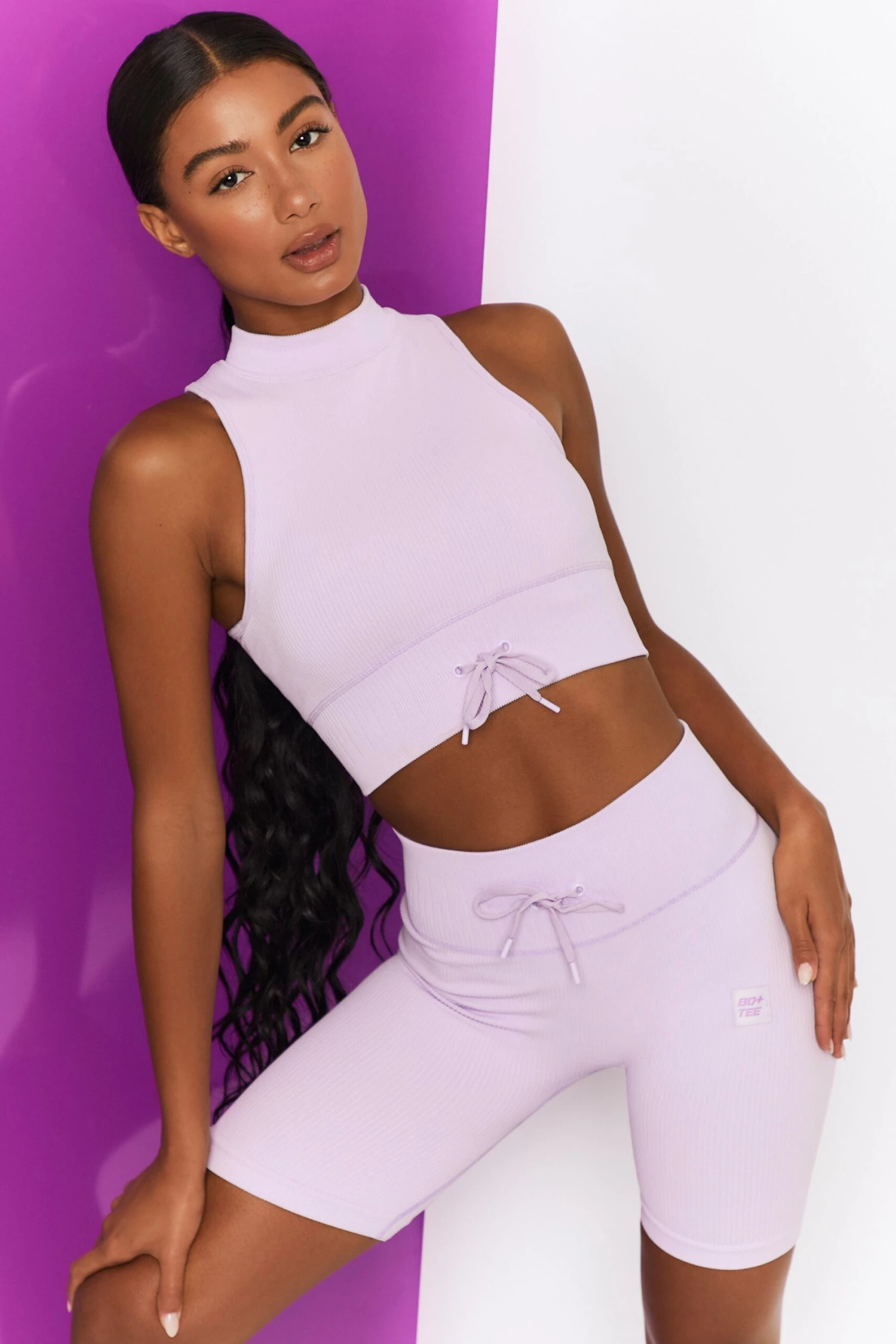 Miles Ahead Ribbed High Neck Crop Top In Lilac 4 Miles Ahead Ribbed High Neck Crop Top In Lilac - Image 2