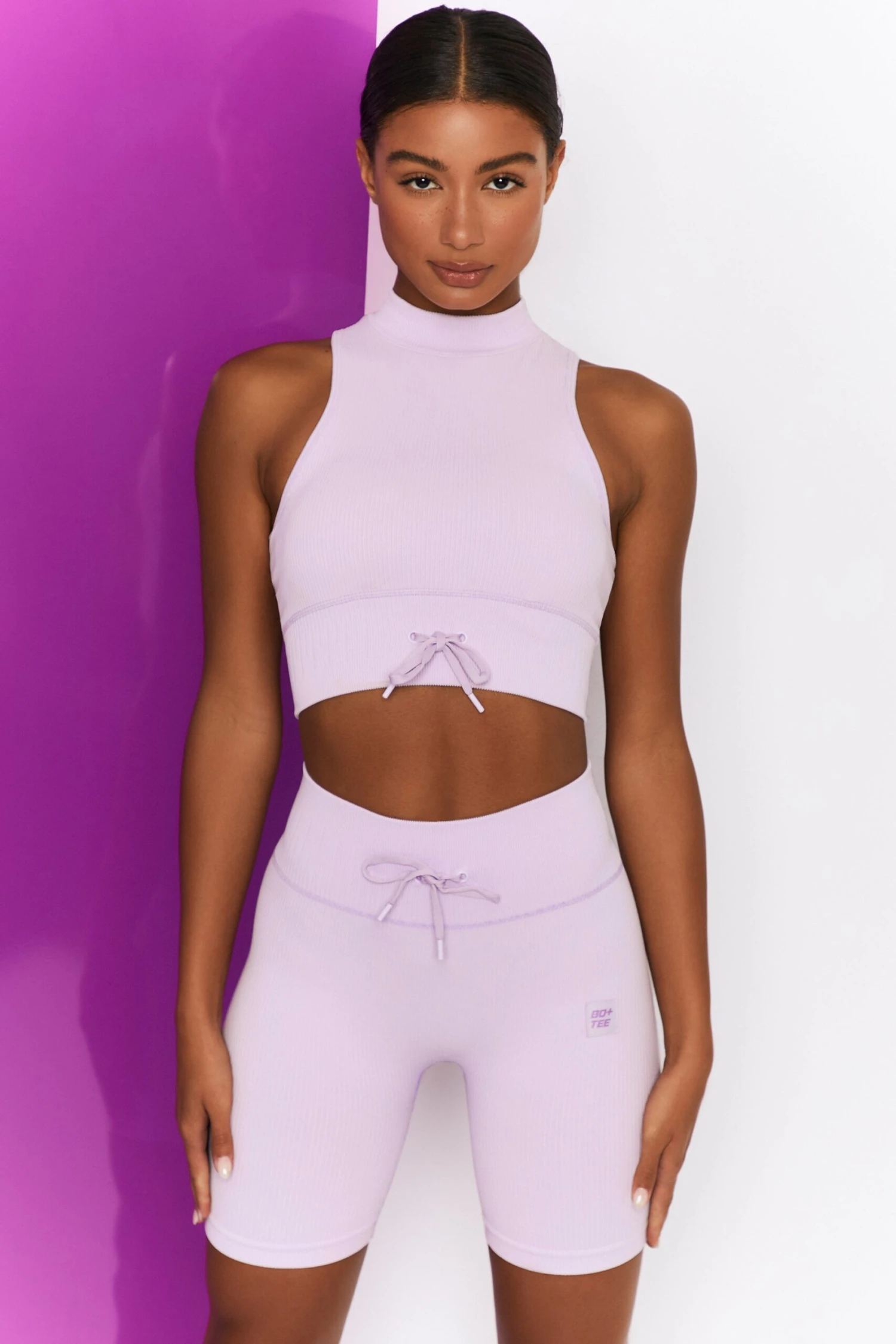 Miles Ahead Ribbed High Neck Crop Top In Lilac 8 Miles Ahead Ribbed High Neck Crop Top In Lilac - Image 6