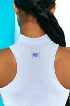 Miles Ahead Ribbed High Neck Crop Top In Cool Blue 11 Miles Ahead Ribbed High Neck Crop Top In Cool Blue -Sculpt Sets Body bt0305 bt0318 6 miles ahead cool blue ribbed sleeveless turtle neck draw string crop top long distance ribbed draw string shorts