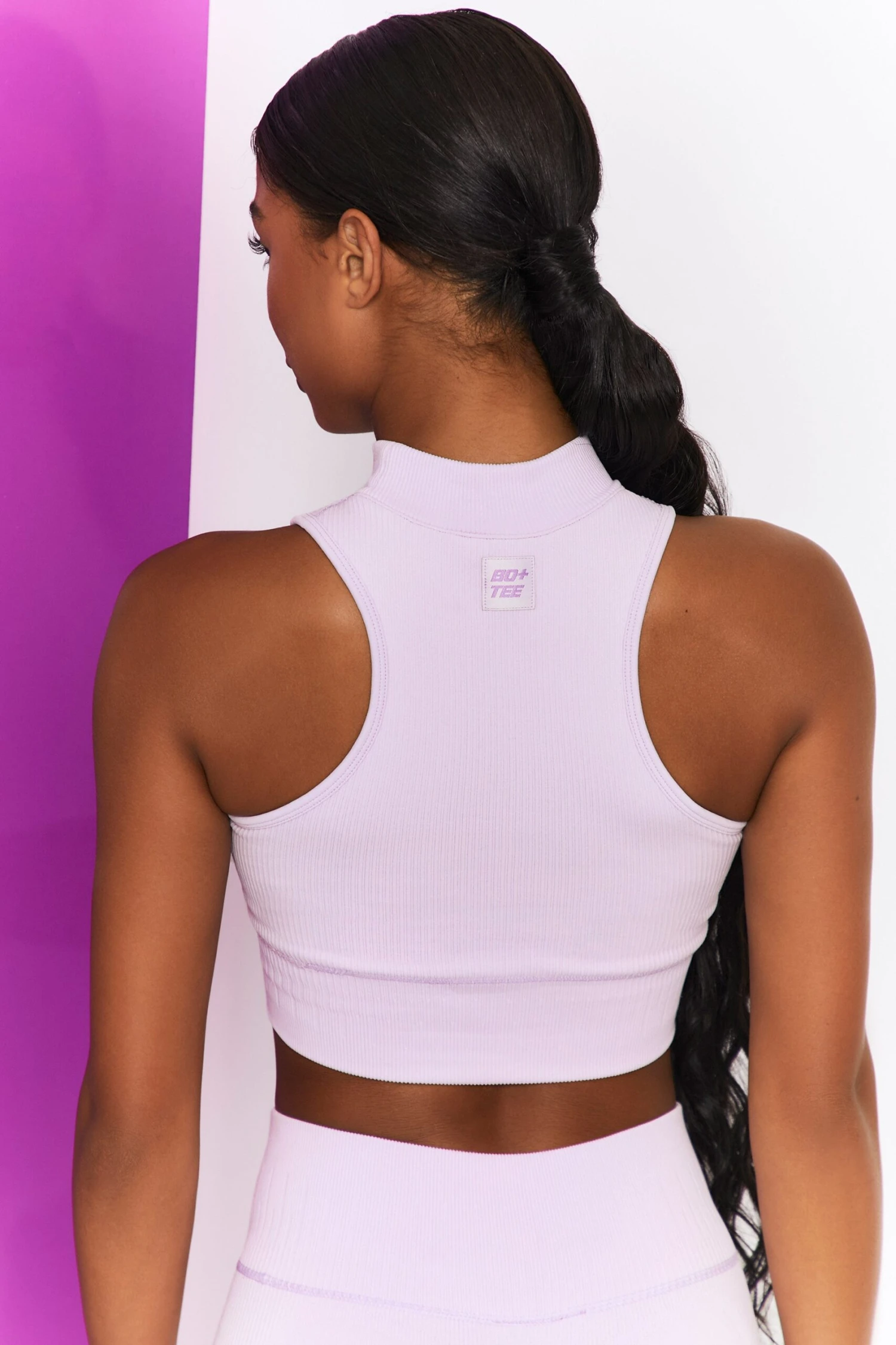 Miles Ahead Ribbed High Neck Crop Top In Lilac 5 Miles Ahead Ribbed High Neck Crop Top In Lilac - Image 3