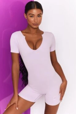 Game Plan Ribbed Playsuit In Lilac